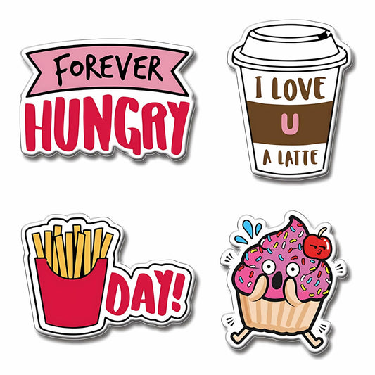 GiftShala MDF Wooden Foodie Funny Designs Fridge Magnet | Size 3*3 inch | Set of 4