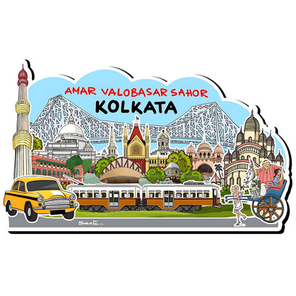 GiftShala Wooden Kolkata Souvenir Fridge Magnet | Size 3*3 inch