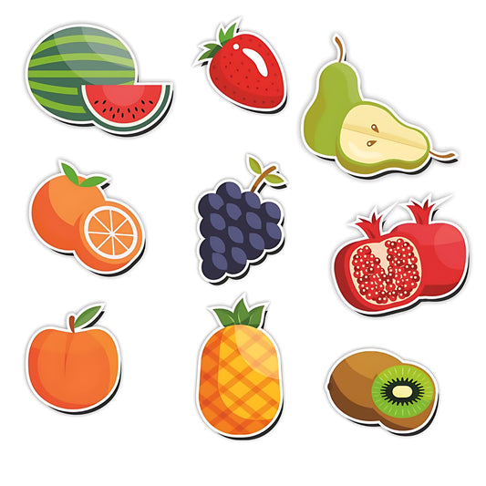 GiftShala Wooden Fruit Theme Fridge Magnet | Size 3*3 inch | Set of 9