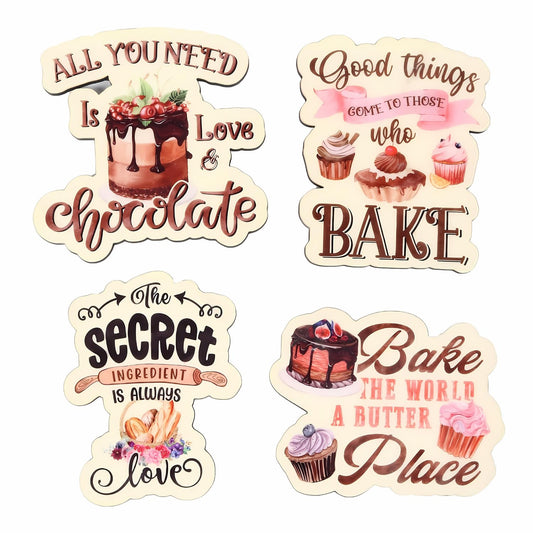 GiftShala Wooden Baking Inspiration Fridge Magnet | Size 3*3 inch | Set of 4