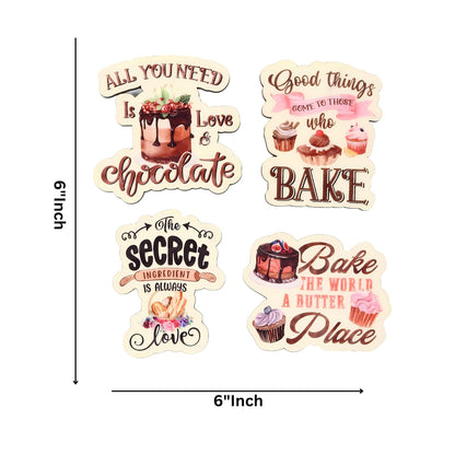 GiftShala Wooden Baking Inspiration Fridge Magnet | Size 3*3 inch | Set of 4