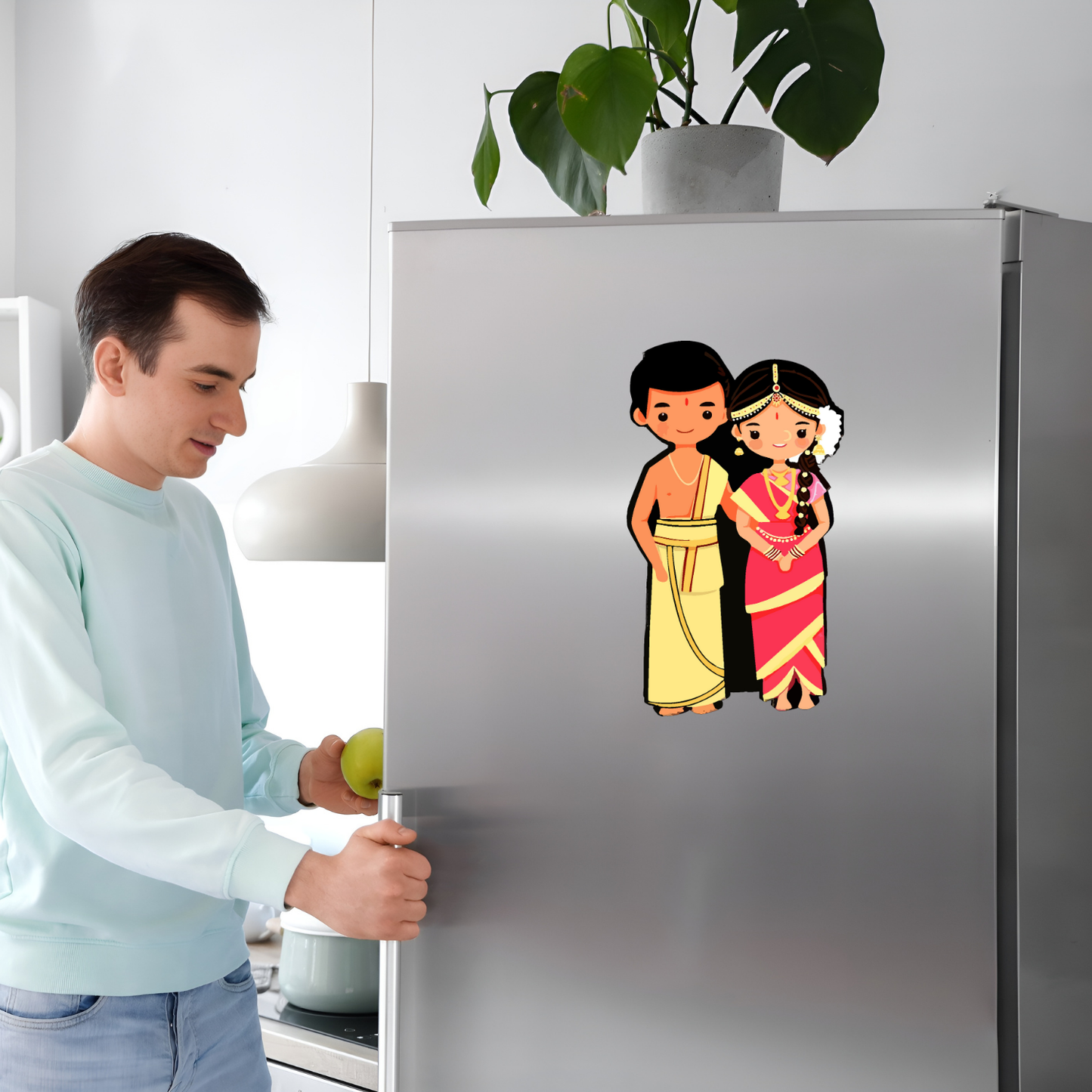 GiftShala South Indian Couple Fridge Magnet | Size 3*3 inch