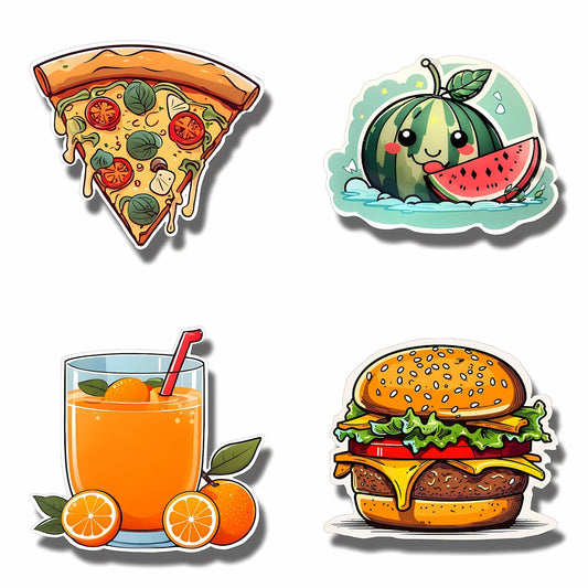 GiftShala Wooden Stylish Food & Drinks Fridge Magnet | Size 3*3 inch | Set of 4