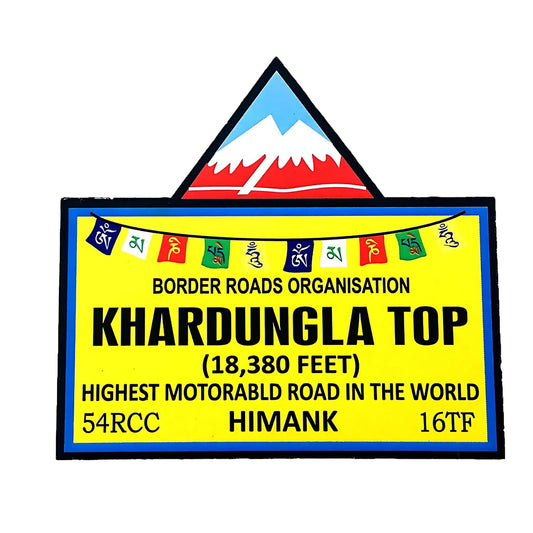 GiftShala Wooden Khardungla Top Theme Souvenir Fridge Magnet | Size 3*3 inch