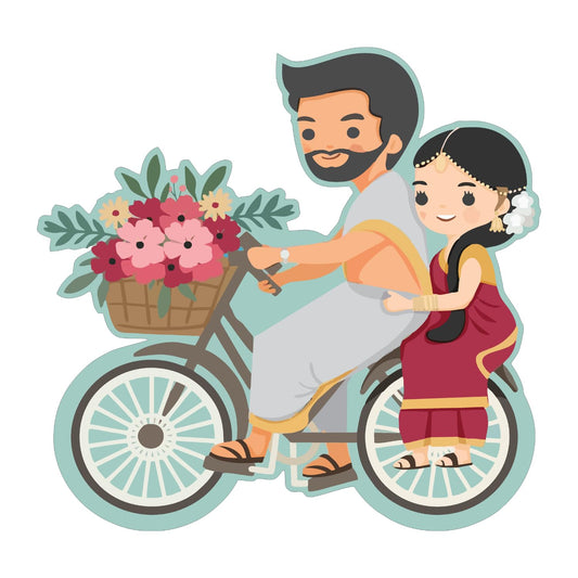 GiftShala Wooden Cute Indian Couple Fridge Magnet | Size 3*3 inch