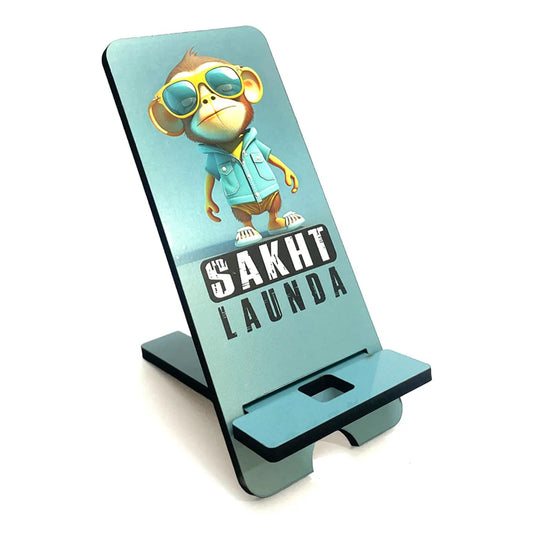 GiftShala Sakht Launda Printed Design Wooden Table Mount Mobile Stand | Size 7*3*4 inch