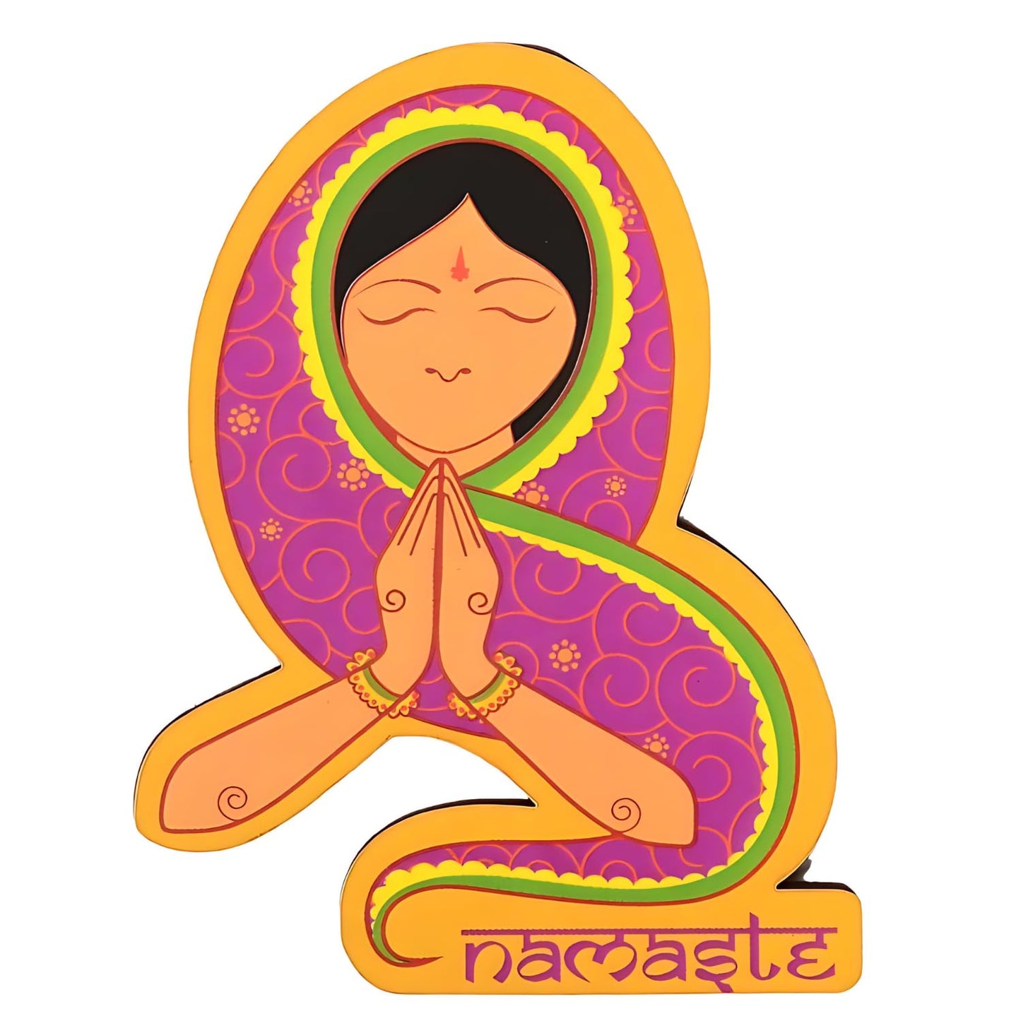 GiftShala Wooden Namaste Theme Fridge Magnet | Size 3*3 inch