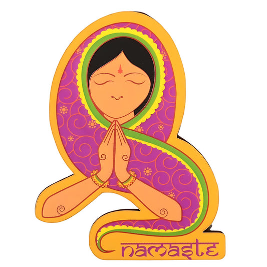 GiftShala Wooden Namaste Theme Fridge Magnet | Size 3*3 inch