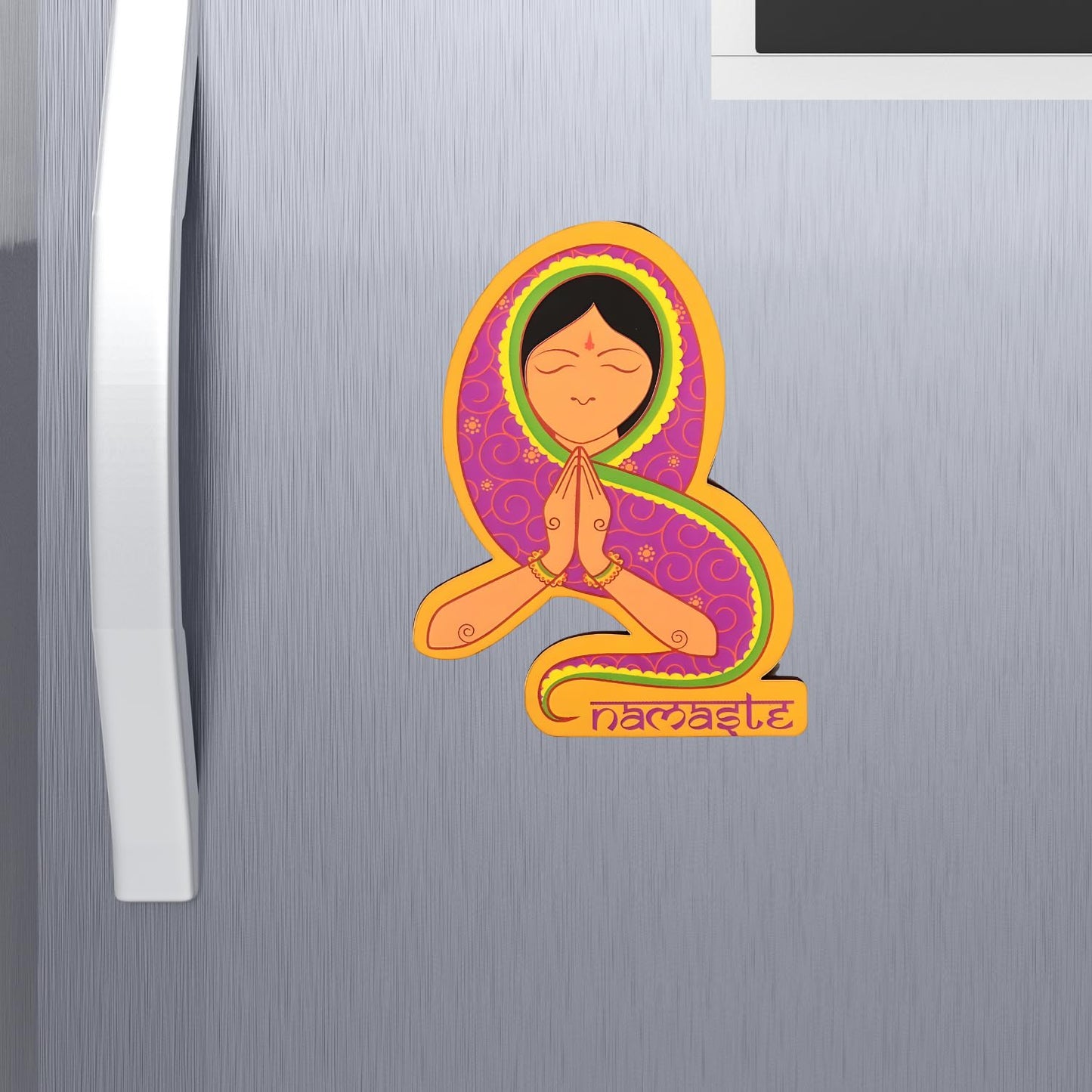 GiftShala Wooden Namaste Theme Fridge Magnet | Size 3*3 inch