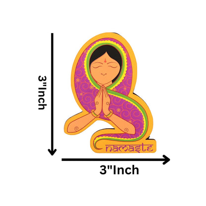 GiftShala Wooden Namaste Theme Fridge Magnet | Size 3*3 inch