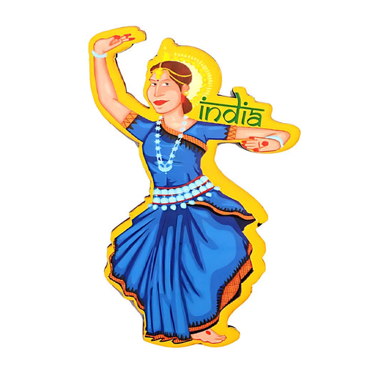 GiftShala Wooden South Indian Lady Dance Theme Fridge Magnet | Size 3*3 inch