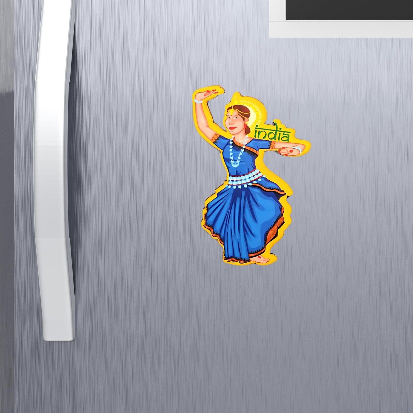 GiftShala Wooden South Indian Lady Dance Theme Fridge Magnet | Size 3*3 inch