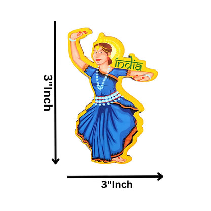 GiftShala Wooden South Indian Lady Dance Theme Fridge Magnet | Size 3*3 inch