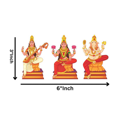 GiftShala Wooden Laxmi Ganesh Saraswati Religious Fridge Magnet | Size 3*3 inch | Set of 3