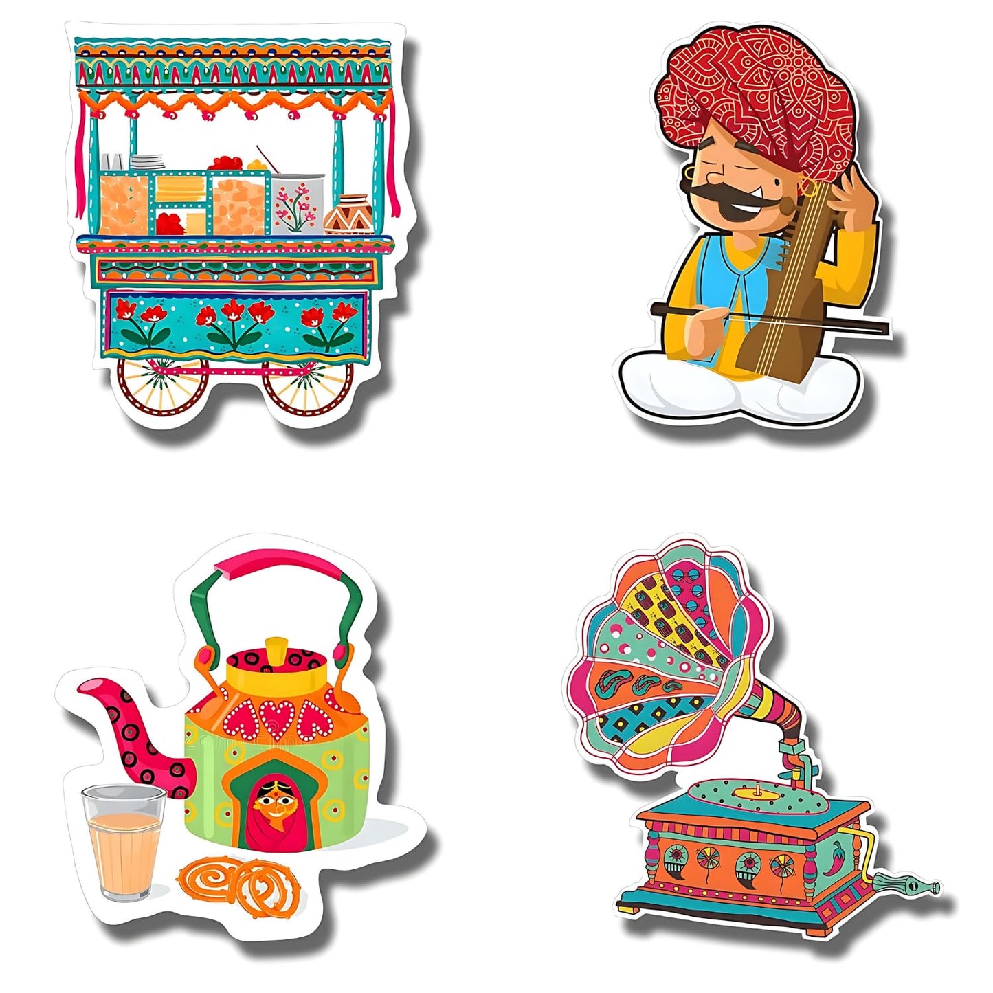 GiftShala Wooden Funky Design Fridge Magnet | Size 3*3 inch | Set of 4