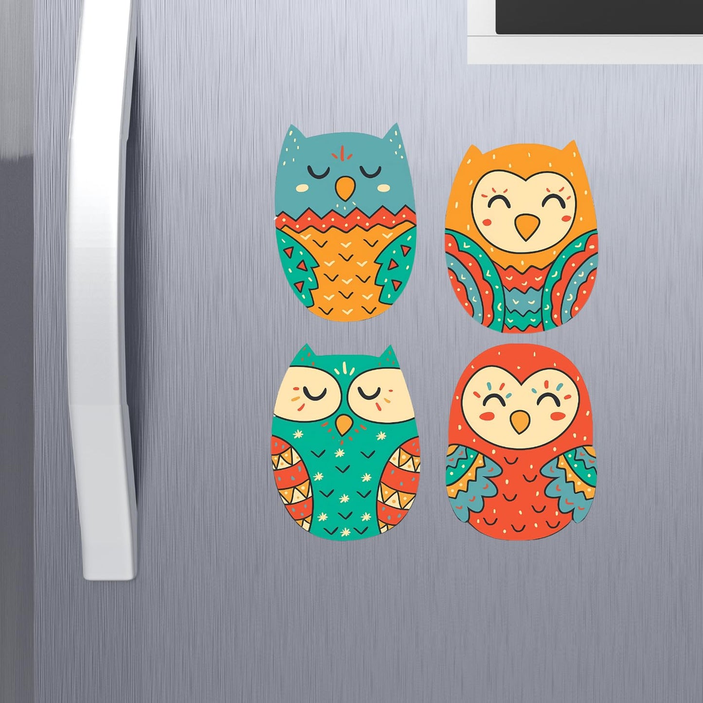 GiftShala Wooden Cute Owl Design Fridge Magnet | Size 3*3 inch | Set of 4