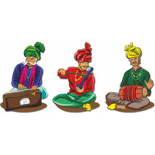 GiftShala Wooden Indian Musical Instruments Fridge Magnet | Size 3*3 inch | Set of 3