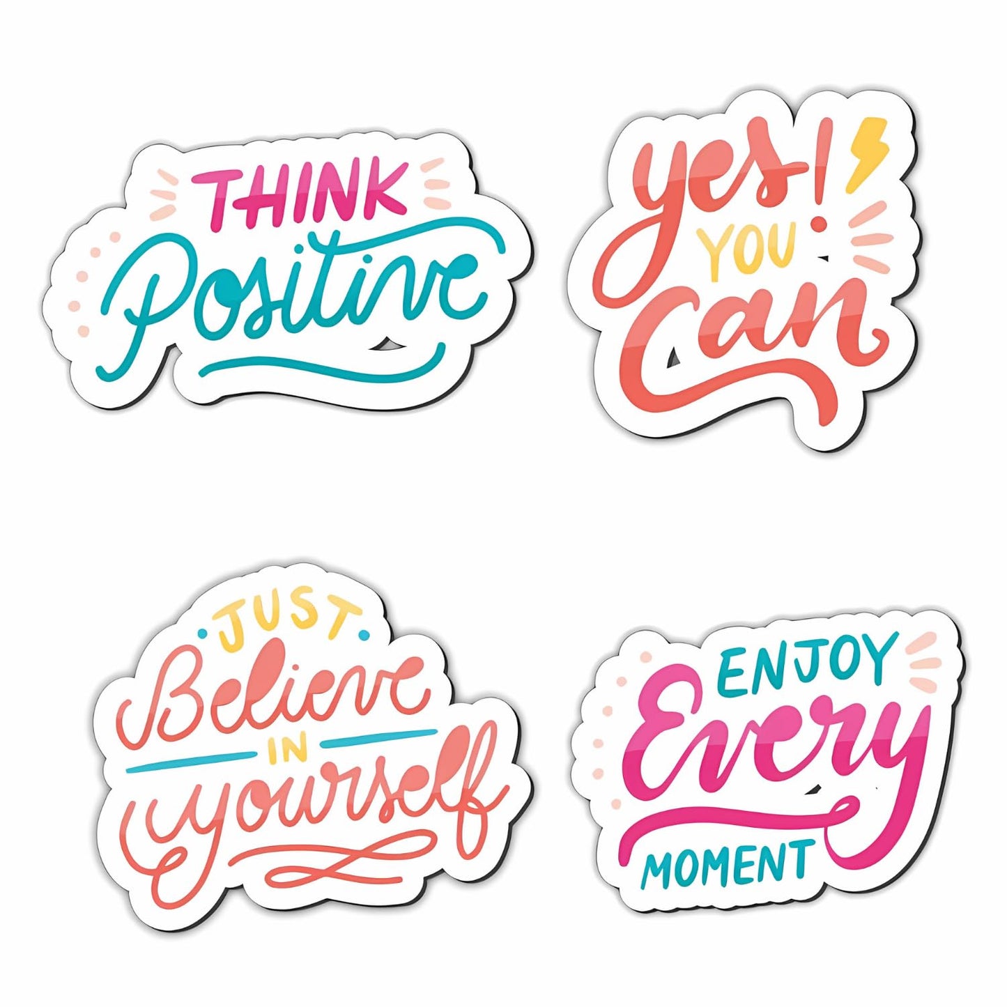 GiftShala Wooden Positive Quotes Fridge Magnet | Size 3*3 inch | Set of 4