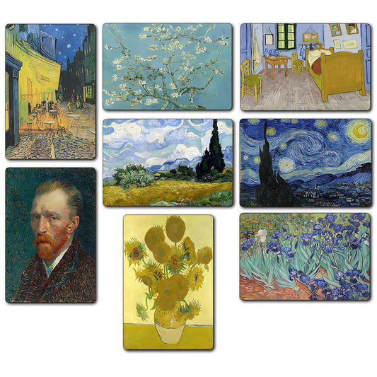 GiftShala Wooden Paintings of Vincent Van Gogh Art Designs Fridge Magnet | Size 3*3 inch | Set of 8