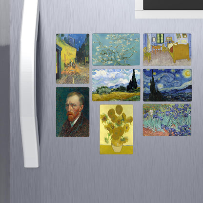 GiftShala Wooden Paintings of Vincent Van Gogh Art Designs Fridge Magnet | Size 3*3 inch | Set of 8