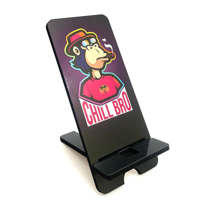 GiftShala Chill Bro Printed Design Wooden Table Mount Mobile Stand | Size 7*3*4 inch