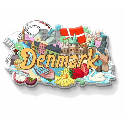 GiftShala Wooden Denmark Theme Souvenir Fridge Magnet | Size 3*3 inch