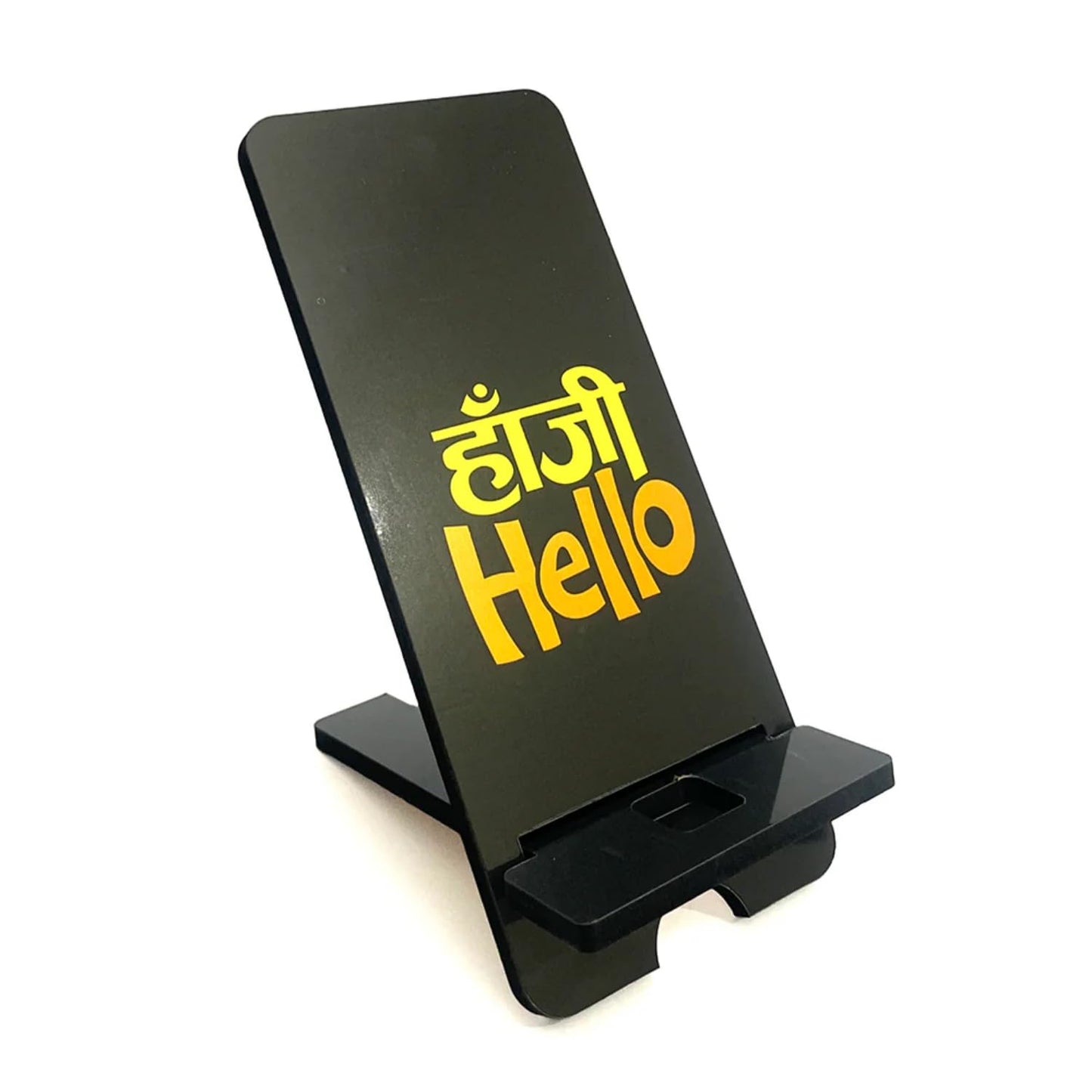 GiftShala Hello Printed Design Wooden Table Mount Mobile Stand | Size 7*3*4 inch