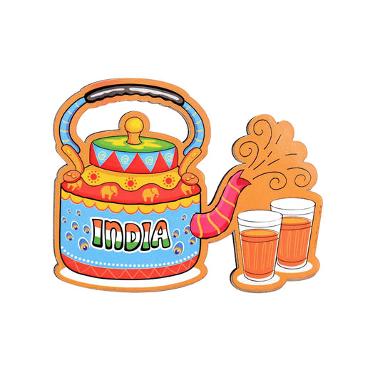 GiftShala Wooden India Chai Theme Souvenir Fridge Magnet | Size 3*3 inch