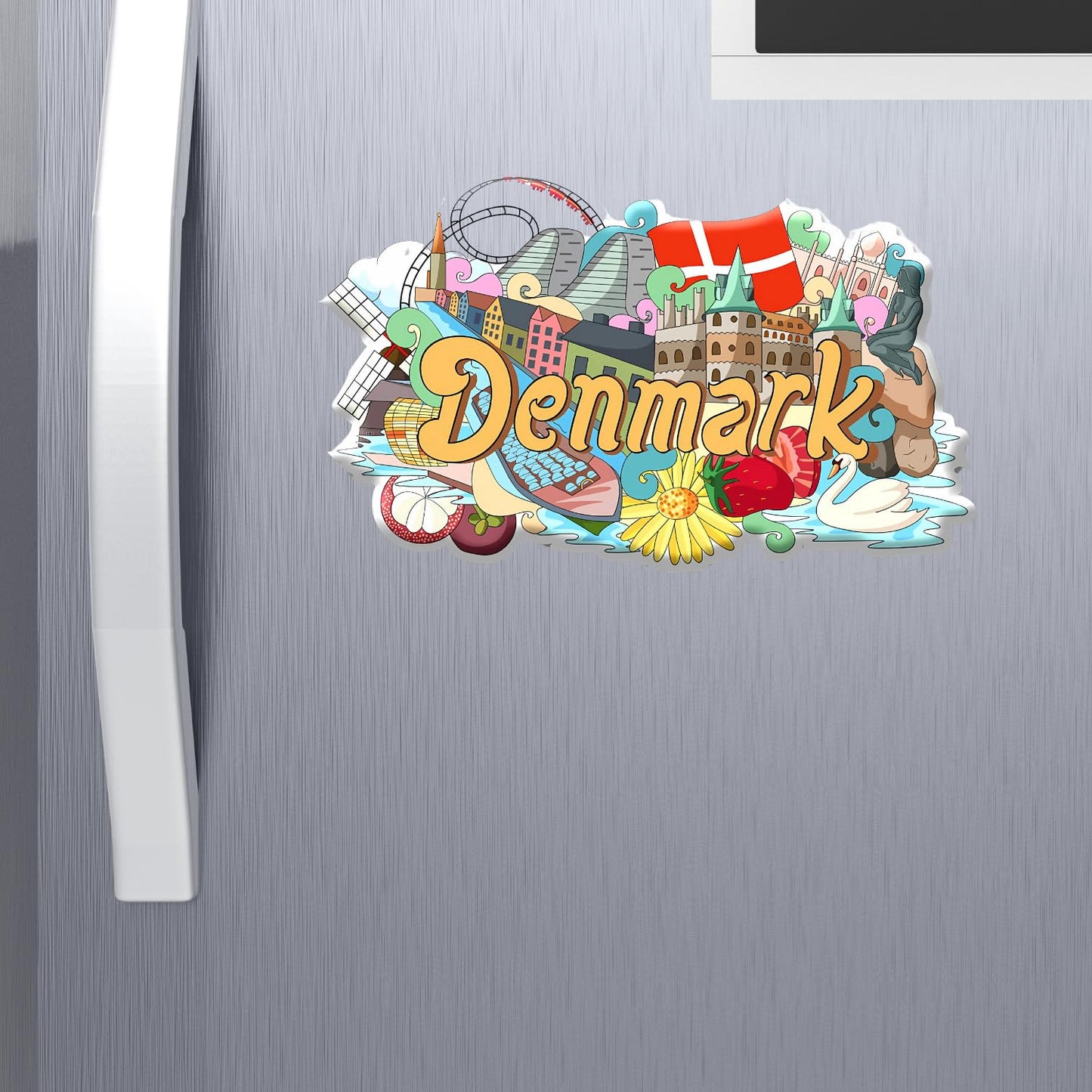 GiftShala Wooden Denmark Theme Souvenir Fridge Magnet | Size 3*3 inch