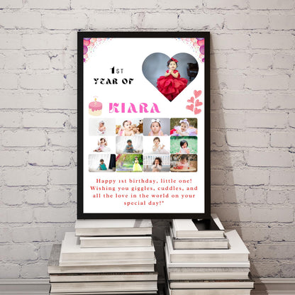 GiftShala Customized Collage My First Year New Born Baby Photo Frame | Size A4