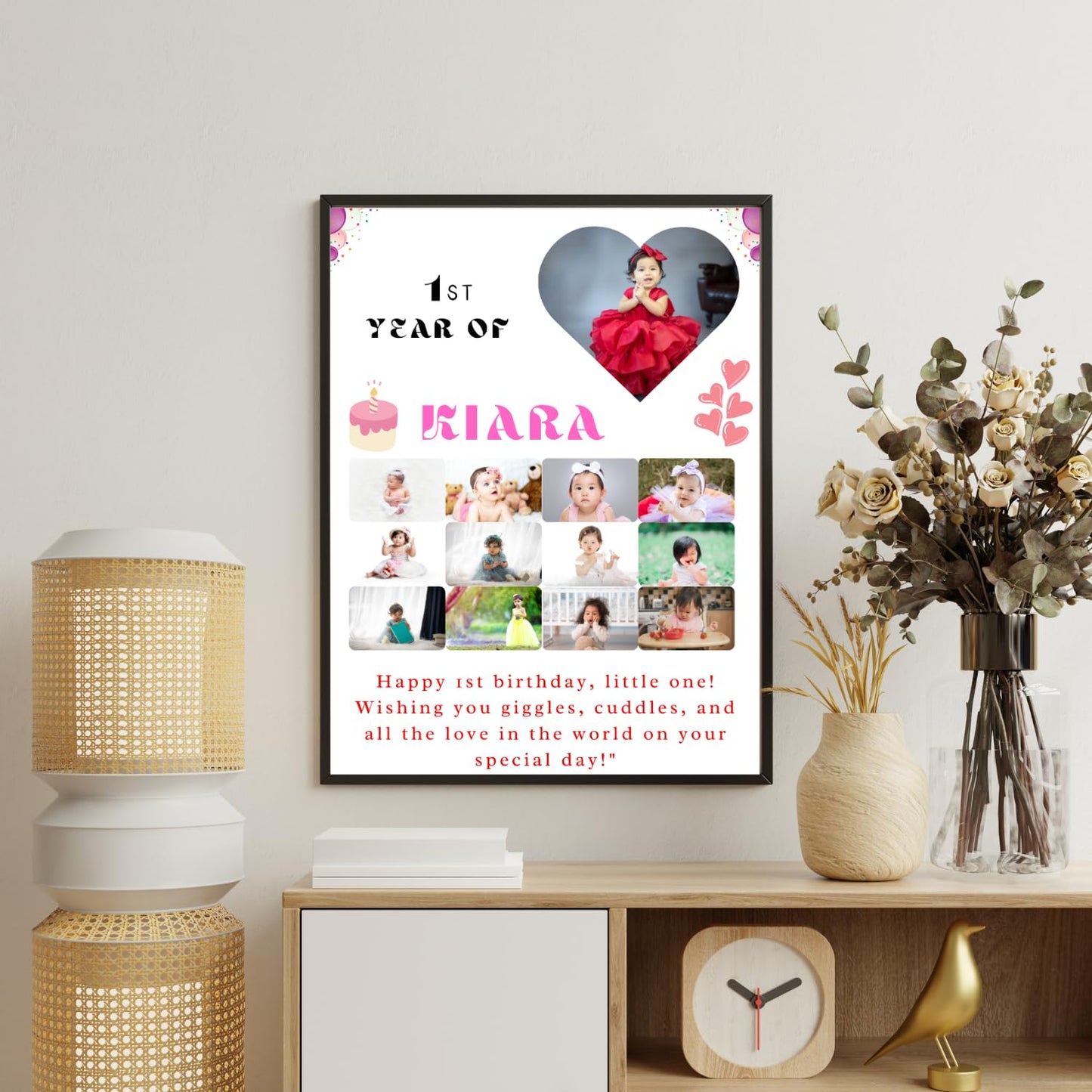 GiftShala Customized Collage My First Year New Born Baby Photo Frame | Size A4