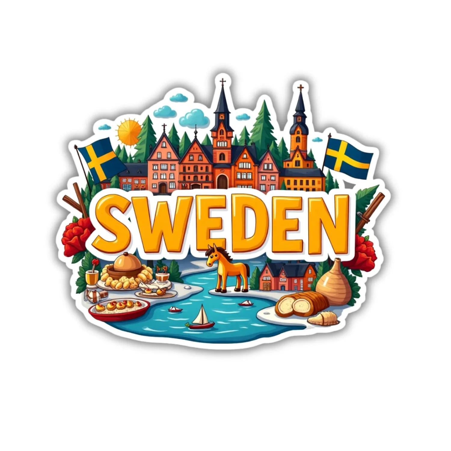 Sweden Country Theme Souvenir Wooden Refrigerator Stylish Fridge Magnet