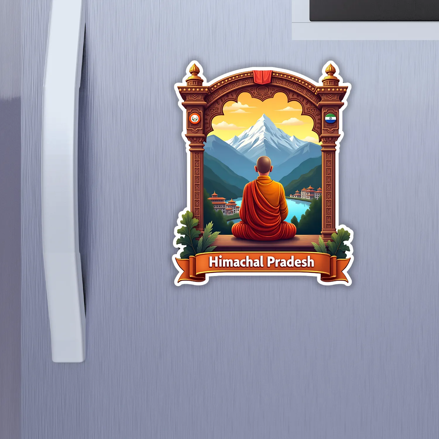 Himachal Pradesh Indian State Theme Souvenir Wooden Refrigerator Stylish Fridge Magnet Hover