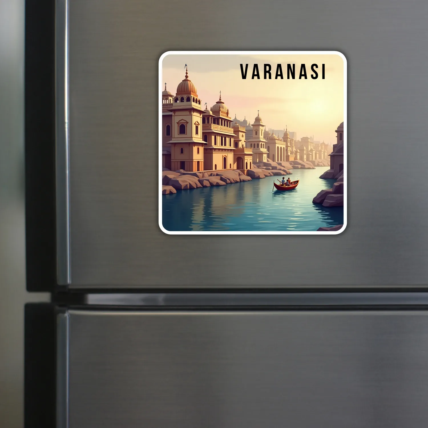 Varanasi Theme Souvenir Wooden Refrigerator Stylish Fridge Magnet Hover