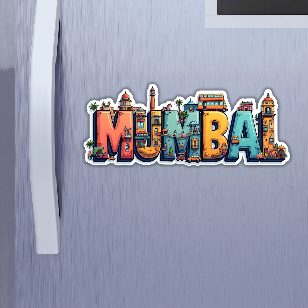 Mumbai City Theme Souvenir Wooden Refrigerator Stylish Fridge Magnet Hover