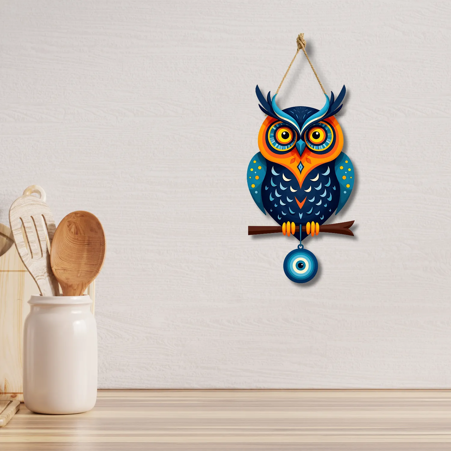 Owl Shape Wooden Wall Hanging For Home & Kitchen Decor Hover