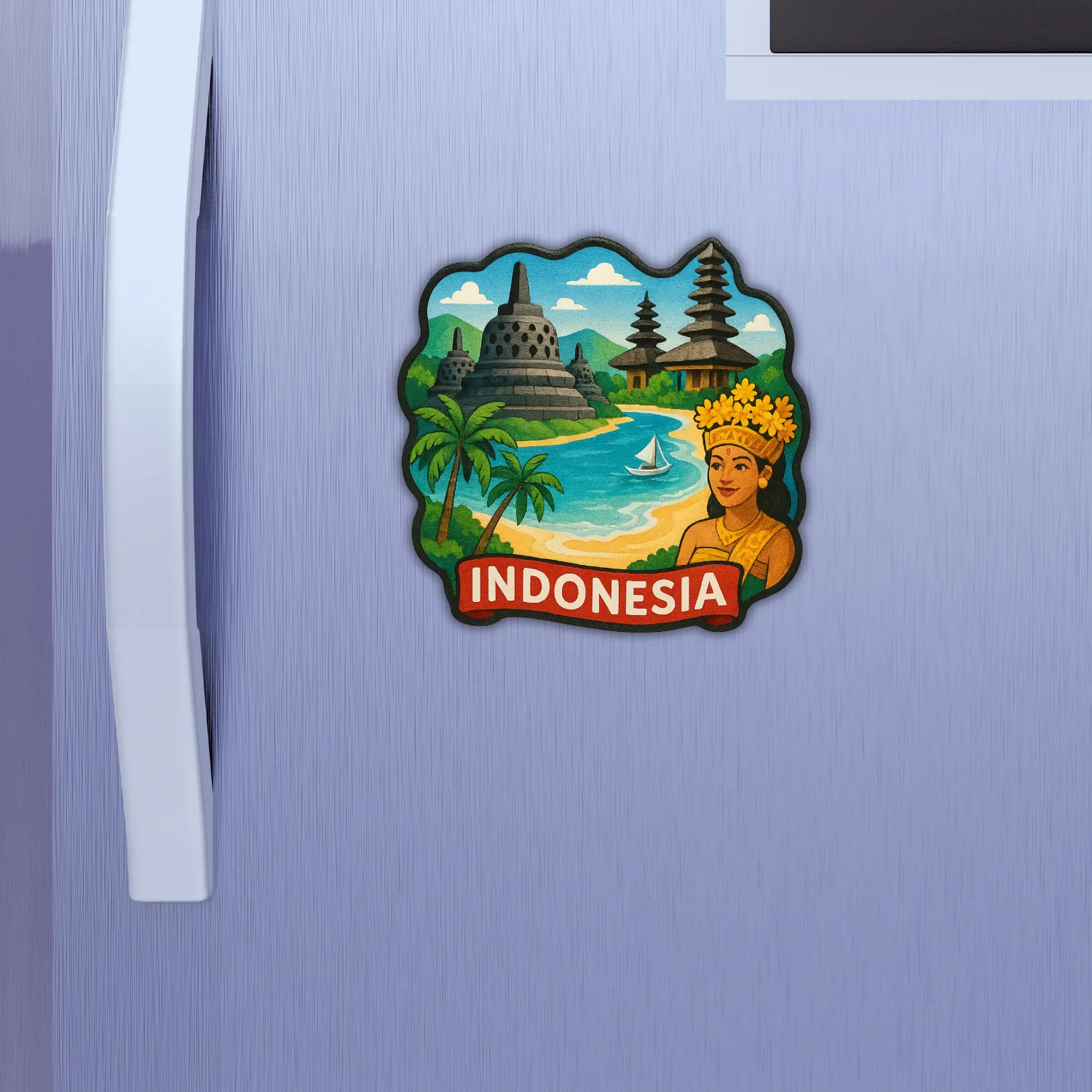 Indonesia Country Theme Souvenir Wooden Refrigerator Stylish Fridge Magnet Hover