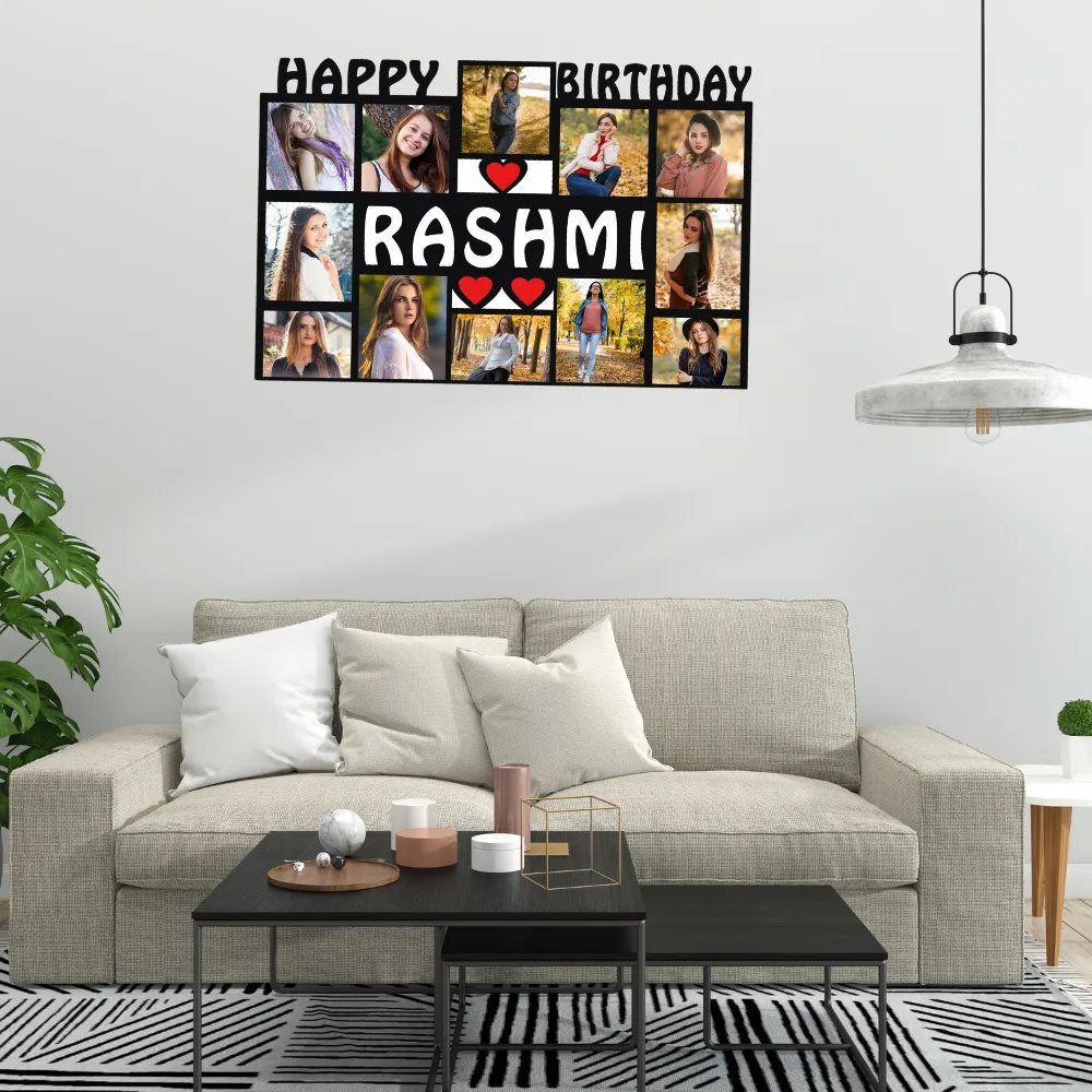 Happy Birthday Your Pictures And Names Customized Collage Photo Frame D3 Hover
