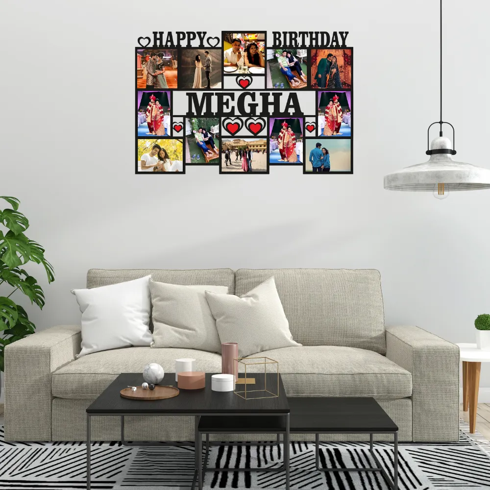 Happy Birthday Your Pictures And Names Customized Collage Photo Frame D4 Hover